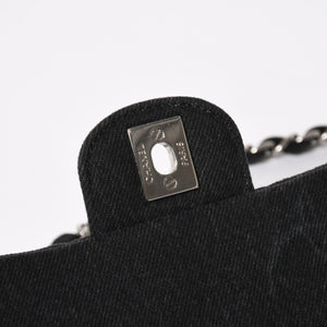 極美品 CHANEL シャネル デカマトラッセ30 Sフラップ Wチェーンショルダーバッグ 30番台 ココマーク デニム ブラック 中古 4a009776