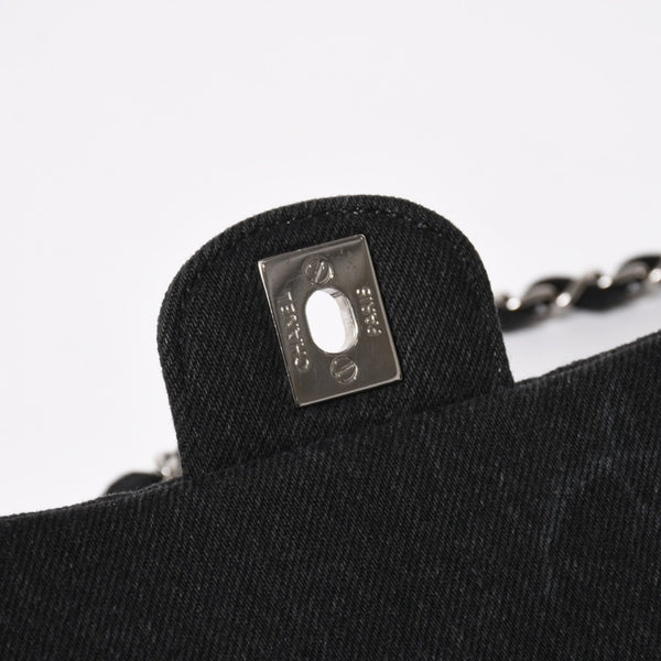 極美品 CHANEL シャネル デカマトラッセ30 Sフラップ Wチェーンショルダーバッグ 30番台 ココマーク デニム ブラック 中古 4a009776