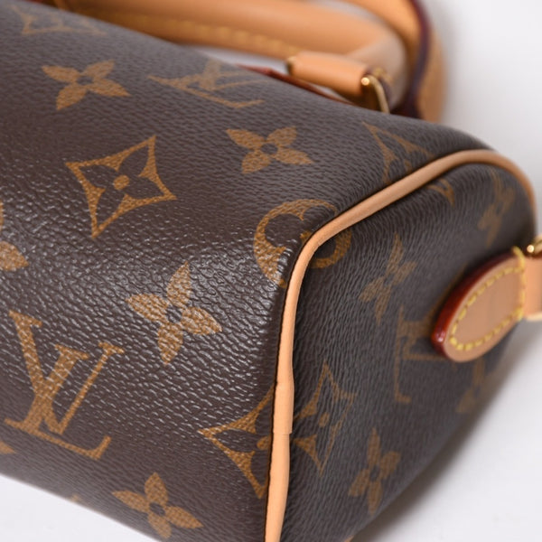 Like new LOUIS VUITTON Nano Speedy Handbag 2WAY Bag M81085 Monogram PVC Used Leather Gold Hardware 4a001234