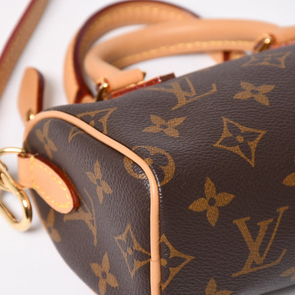Like new LOUIS VUITTON Nano Speedy Handbag 2WAY Bag M81085 Monogram PVC Used Leather Gold Hardware 4a001234