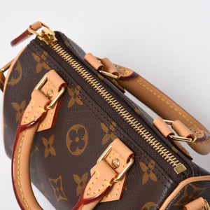 Like new LOUIS VUITTON Nano Speedy Handbag 2WAY Bag M81085 Monogram PVC Used Leather Gold Hardware 4a001234