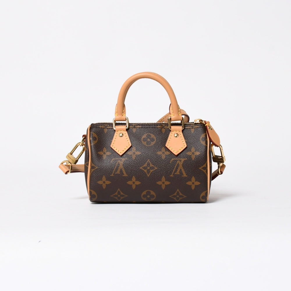 新品同様 LOUIS VUITTON ルイヴィトン ナノスピーディ ハンドバッグ 2WAYバッグ M81085 モノグラム PVC 中古 レザー ゴールド金具 4a001234