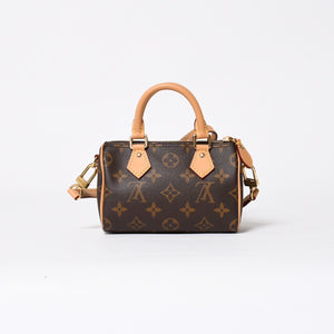 Like new LOUIS VUITTON Nano Speedy Handbag 2WAY Bag M81085 Monogram PVC Used Leather Gold Hardware 4a001234