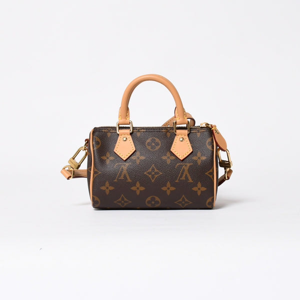 Like new LOUIS VUITTON Nano Speedy Handbag 2WAY Bag M81085 Monogram PVC Used Leather Gold Hardware 4a001234