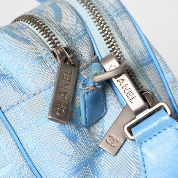 CHANEL New Travel Line 2WAY Bag No. 7 Coco Mark Nylon Leather Blue Red Good Used 4a009697