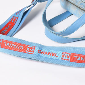 CHANEL New Travel Line 2WAY Bag No. 7 Coco Mark Nylon Leather Blue Red Good Used 4a009697