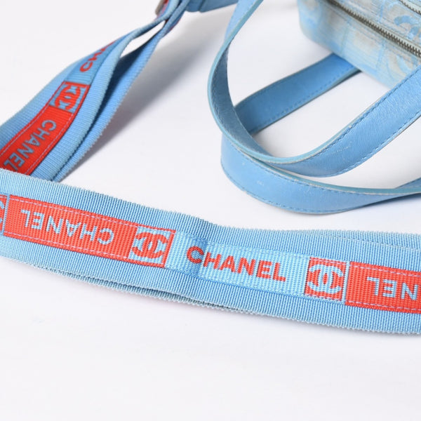CHANEL New Travel Line 2WAY Bag No. 7 Coco Mark Nylon Leather Blue Red Good Used 4a009697