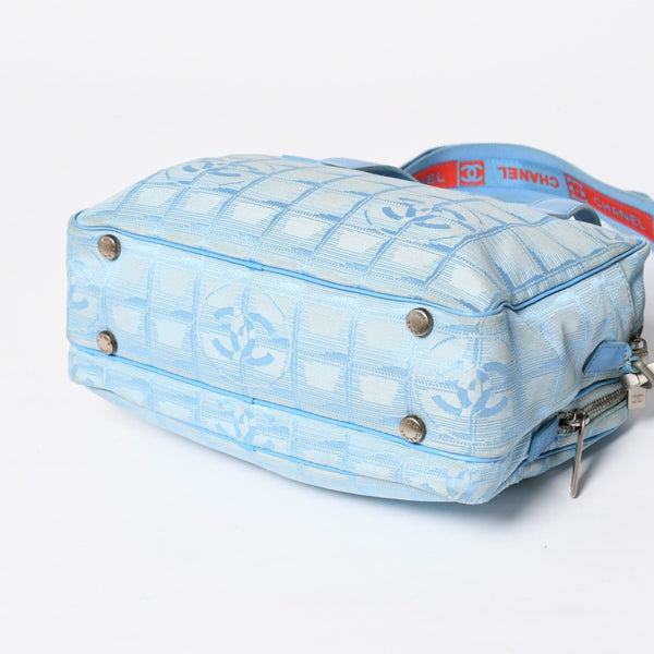 CHANEL New Travel Line 2WAY Bag No. 7 Coco Mark Nylon Leather Blue Red Good Used 4a009697