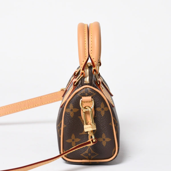 Like new LOUIS VUITTON Nano Speedy Handbag 2WAY Bag M81085 Monogram PVC Used Leather Gold Hardware 4a001234