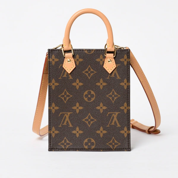 Like new LOUIS VUITTON Shoulder bag M81295 Petit Sac Plat Monogram Brown Gold hardware Used 4a009598