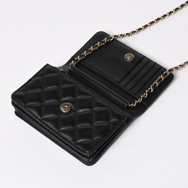 Like new CHANEL Chain wallet bi-fold wallet 31 series here mark lambskin black gold hardware used 4a009590