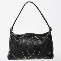 極美品 CHANEL シャネル ワイルドステッチ トップハンドル ワンショルダーバッグ 9番台 ココマーク キャビアスキン ゴールド金具 中古 4a009743