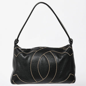 極美品 CHANEL シャネル ワイルドステッチ トップハンドル ワンショルダーバッグ 9番台 ココマーク キャビアスキン ゴールド金具 中古 4a009743