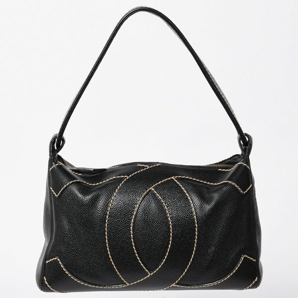 極美品 CHANEL シャネル ワイルドステッチ トップハンドル ワンショルダーバッグ 9番台 ココマーク キャビアスキン ゴールド金具 中古 4a009743