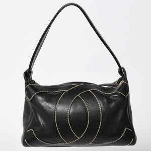 極美品 CHANEL シャネル ワイルドステッチ トップハンドル ワンショルダーバッグ 9番台 ココマーク キャビアスキン ゴールド金具 中古 4a009743