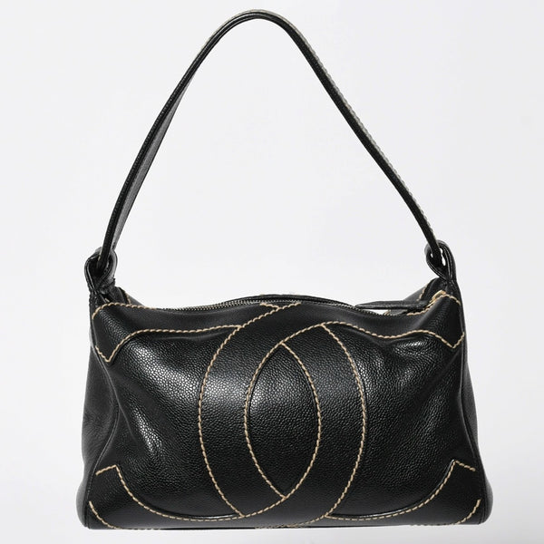 極美品 CHANEL シャネル ワイルドステッチ トップハンドル ワンショルダーバッグ 9番台 ココマーク キャビアスキン ゴールド金具 中古 4a009743