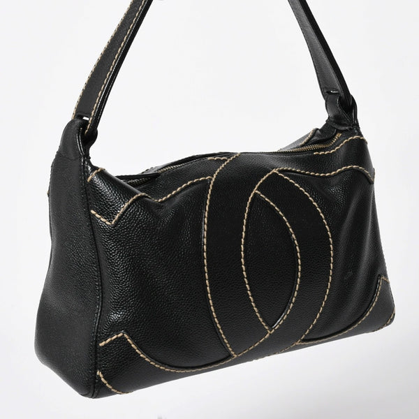 極美品 CHANEL シャネル ワイルドステッチ トップハンドル ワンショルダーバッグ 9番台 ココマーク キャビアスキン ゴールド金具 中古 4a009743