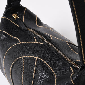 極美品 CHANEL シャネル ワイルドステッチ トップハンドル ワンショルダーバッグ 9番台 ココマーク キャビアスキン ゴールド金具 中古 4a009743