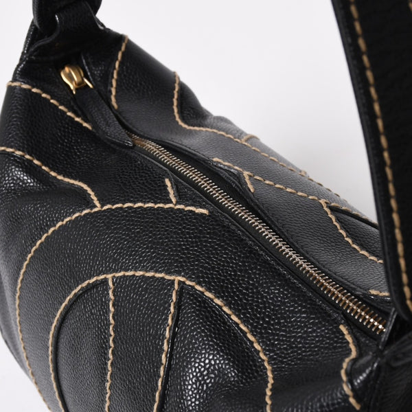 極美品 CHANEL シャネル ワイルドステッチ トップハンドル ワンショルダーバッグ 9番台 ココマーク キャビアスキン ゴールド金具 中古 4a009743