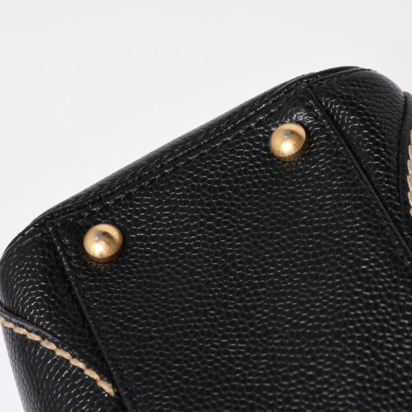 極美品 CHANEL シャネル ワイルドステッチ トップハンドル ワンショルダーバッグ 9番台 ココマーク キャビアスキン ゴールド金具 中古 4a009743