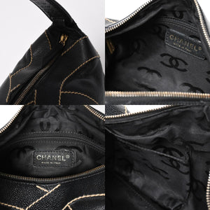極美品 CHANEL シャネル ワイルドステッチ トップハンドル ワンショルダーバッグ 9番台 ココマーク キャビアスキン ゴールド金具 中古 4a009743