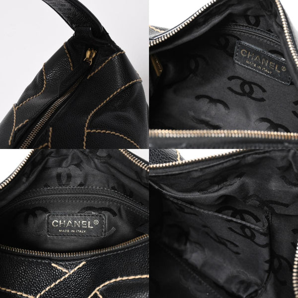 極美品 CHANEL シャネル ワイルドステッチ トップハンドル ワンショルダーバッグ 9番台 ココマーク キャビアスキン ゴールド金具 中古 4a009743