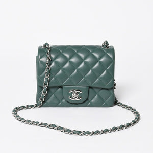 極美品 CHANEL シャネル ミニマトラッセ 16 Sフラップ Sチェーンショルダーバッグ 26番台 ココマーク ラムスキン グリーン 中古 4a009593