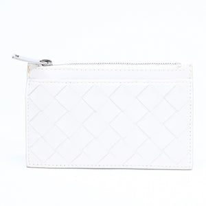 BOTTEGA VENETA ボッテガヴェネタ イントレチャート フラグメントケース コインケース 財布 ホワイト アイボリー シルバー金具 S02259110R 美品 中古 4a009667