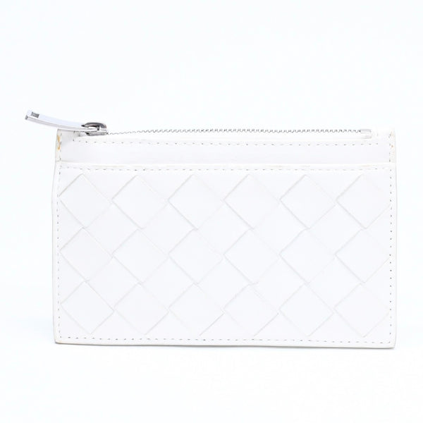 BOTTEGA VENETA ボッテガヴェネタ イントレチャート フラグメントケース コインケース 財布 ホワイト アイボリー シルバー金具 S02259110R 美品 中古 4a009667