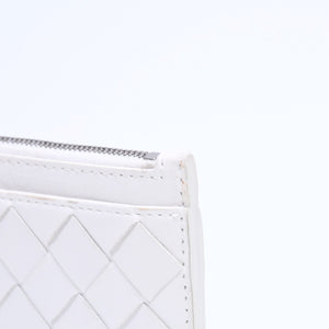BOTTEGA VENETA ボッテガヴェネタ イントレチャート フラグメントケース コインケース 財布 ホワイト アイボリー シルバー金具 S02259110R 美品 中古 4a009667