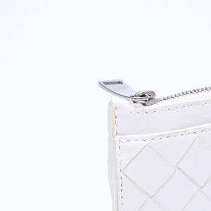 BOTTEGA VENETA ボッテガヴェネタ イントレチャート フラグメントケース コインケース 財布 ホワイト アイボリー シルバー金具 S02259110R 美品 中古 4a009667