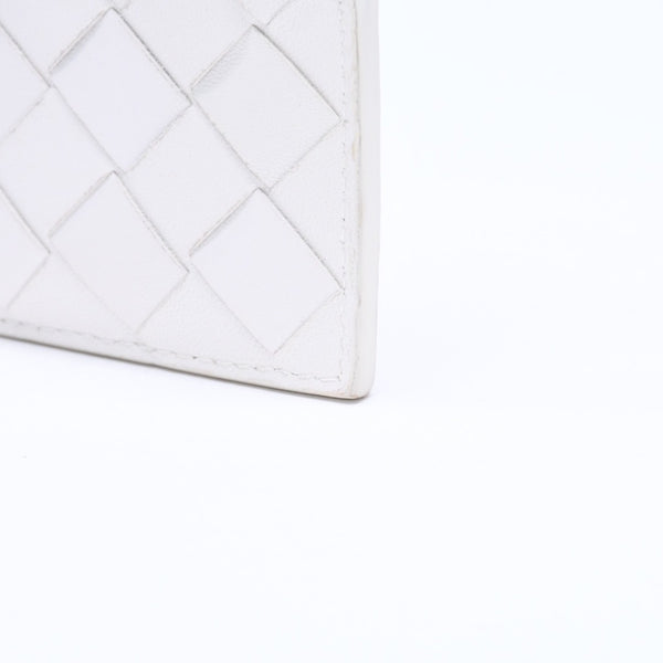 BOTTEGA VENETA ボッテガヴェネタ イントレチャート フラグメントケース コインケース 財布 ホワイト アイボリー シルバー金具 S02259110R 美品 中古 4a009667