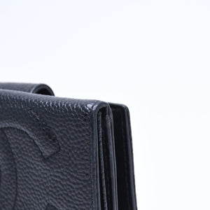 極美品 CHANEL シャネル 3つ折り財布 財布 Wホック ココマーク キャビアスキン 4番台 ブラック 黒 中古 4a009651