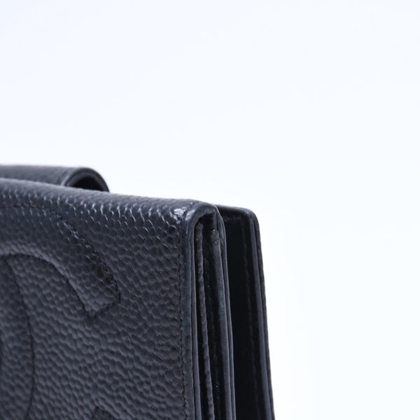 極美品 CHANEL シャネル 3つ折り財布 財布 Wホック ココマーク キャビアスキン 4番台 ブラック 黒 中古 4a009651