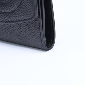 極美品 CHANEL シャネル 3つ折り財布 財布 Wホック ココマーク キャビアスキン 4番台 ブラック 黒 中古 4a009651
