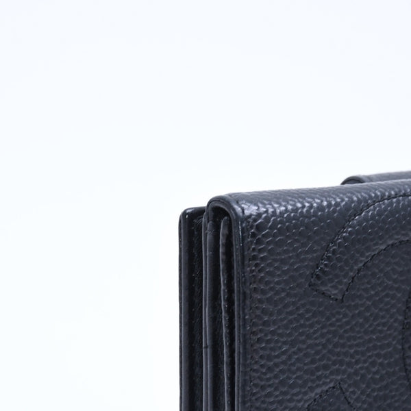 極美品 CHANEL シャネル 3つ折り財布 財布 Wホック ココマーク キャビアスキン 4番台 ブラック 黒 中古 4a009651