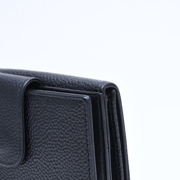 極美品 CHANEL シャネル 3つ折り財布 財布 Wホック ココマーク キャビアスキン 4番台 ブラック 黒 中古 4a009651