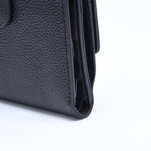 極美品 CHANEL シャネル 3つ折り財布 財布 Wホック ココマーク キャビアスキン 4番台 ブラック 黒 中古 4a009651