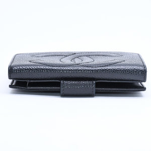 極美品 CHANEL シャネル 3つ折り財布 財布 Wホック ココマーク キャビアスキン 4番台 ブラック 黒 中古 4a009651