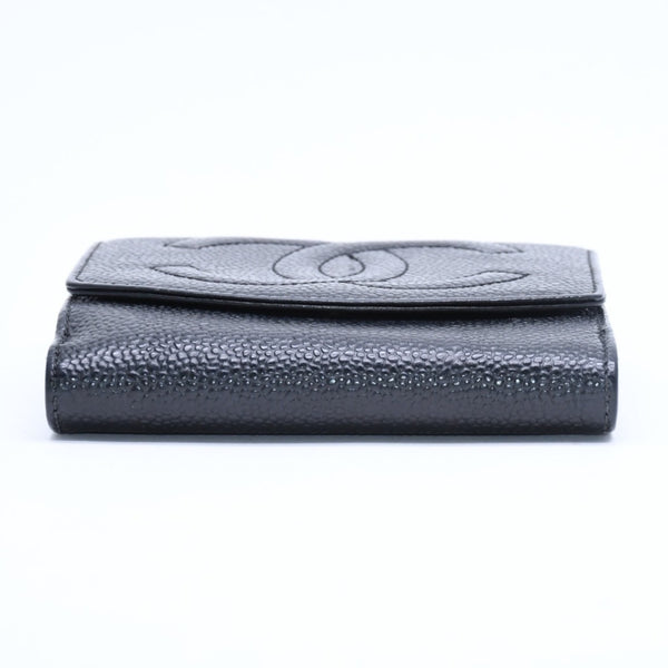 極美品 CHANEL シャネル 3つ折り財布 財布 Wホック ココマーク キャビアスキン 4番台 ブラック 黒 中古 4a009651