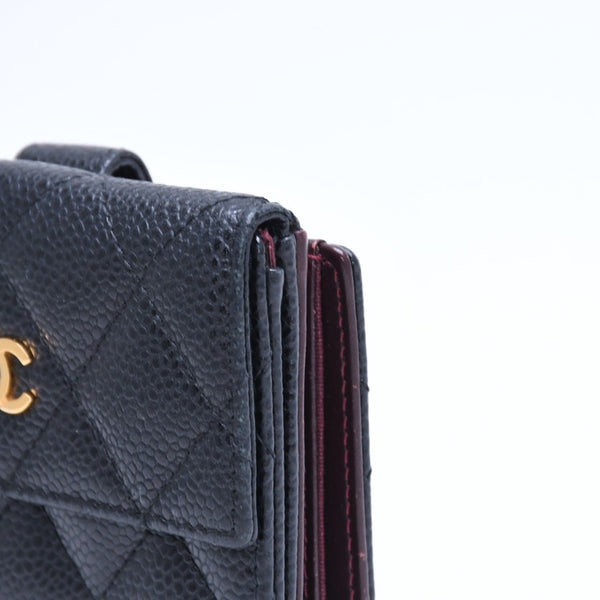 極美品 CHANEL シャネル マトラッセ クラシック スモール フラップ ウォレット A48980 19番台 ブラック キャビアスキン ゴールド金具 中古 4a010041