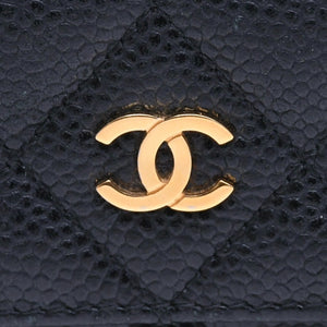 極美品 CHANEL シャネル マトラッセ クラシック スモール フラップ ウォレット A48980 19番台 ブラック キャビアスキン ゴールド金具 中古 4a010041
