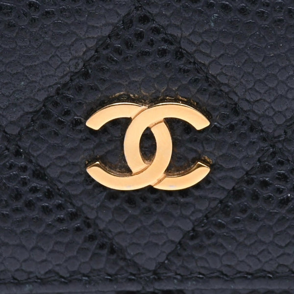極美品 CHANEL シャネル マトラッセ クラシック スモール フラップ ウォレット A48980 19番台 ブラック キャビアスキン ゴールド金具 中古 4a010041