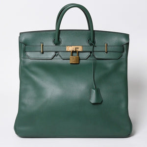 Mint condition HERMES Haut a Courroies 45 handbag, Ardennes green with gold hardware. ◻B stamp, used, item number 4a010051