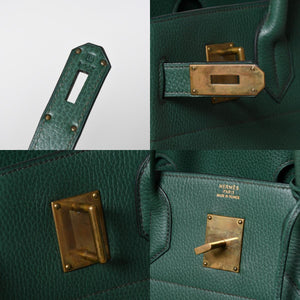 Mint condition HERMES Haut a Courroies 45 handbag, Ardennes green with gold hardware. ◻B stamp, used, item number 4a010051