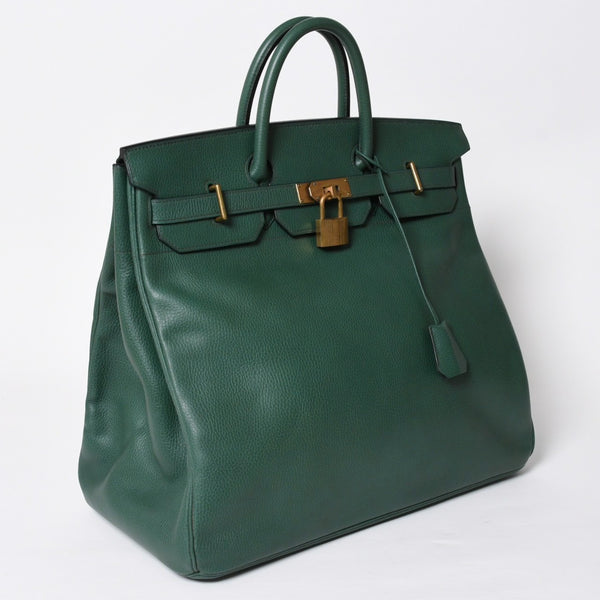 Mint condition HERMES Haut a Courroies 45 handbag, Ardennes green with gold hardware. ◻B stamp, used, item number 4a010051