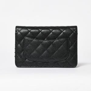 Very Good Condition CHANEL Chain Wallet Long Wallet AP0250 21st Series Coco Mark Caviar Skin Black Silver Hardware Used 4a010040