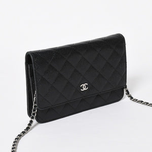 Very Good Condition CHANEL Chain Wallet Long Wallet AP0250 21st Series Coco Mark Caviar Skin Black Silver Hardware Used 4a010040