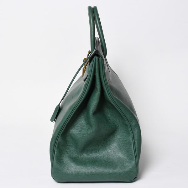 Mint condition HERMES Haut a Courroies 45 handbag, Ardennes green with gold hardware. ◻B stamp, used, item number 4a010051