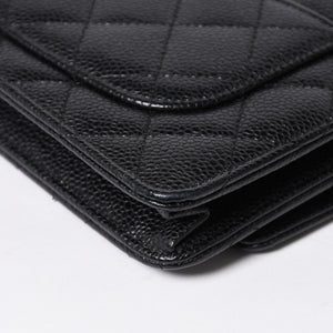 Very Good Condition CHANEL Chain Wallet Long Wallet AP0250 21st Series Coco Mark Caviar Skin Black Silver Hardware Used 4a010040